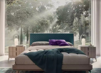 Bedroom set bed 2x nightstand wood beige complete modern new